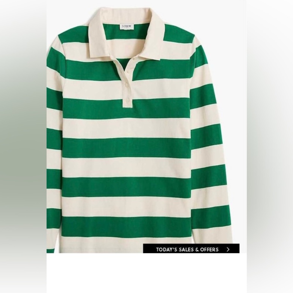 J. Crew Green & Cream Rugby Stripe long sleeve Polo cotton size small